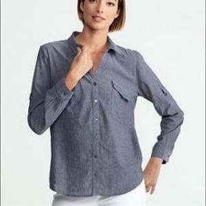 Eileen Fisher Classic Collar Breezy Chambray